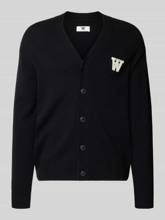 Wood Wood Strickjacke aus Lammwolle mit V-Ausschnitt Modell Tay in Black, Größe XL