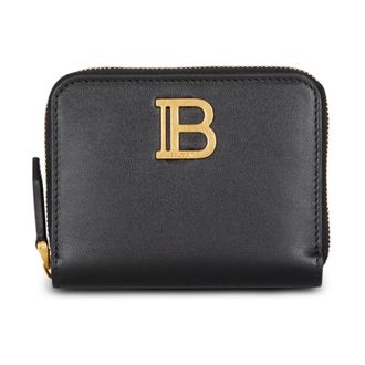 Balmain Wallets & Cardholders, female, Black, Size: ONE SIZE B-Buzz Zipped Leather Purse