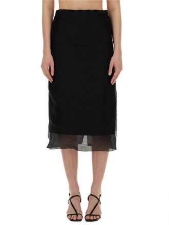 Sportmax Silk Midi Skirt With Sheer Hem And Concealed Zipper