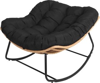 Happy Garden Sedia a dondolo in rattan sintetico con cuscino nero CINTA