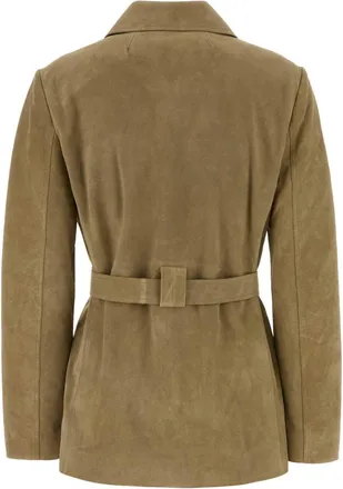 Tory Burch Womens Suede Jacket Beige Ovine Leather
