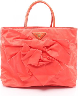 Prada Orange Nylon Patent Leather Handbag Tote Bag (Pre-Owned)