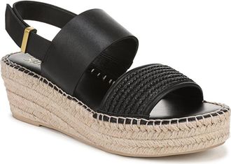 Franco Sarto Parry Wedge Sandal in Black Faux Leather at Nordstrom Rack, Size 7.5