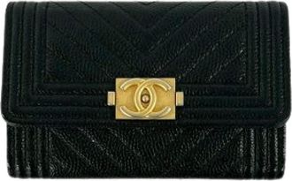 Chanel Pre-owned Wallets, female, Black, Size: ONE SIZE Pre-owned Boy V Stitch Card Case