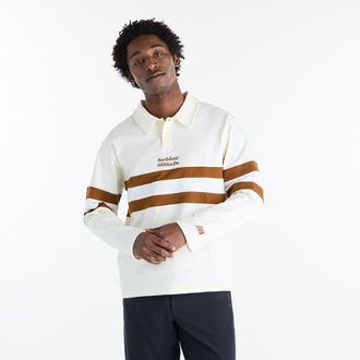 New Balance Mens Sport Legacy Rugby Shirt in Beige/Brown Cotton Jersey, size X-Large