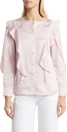 Misook Ruffle Detail Cr&ecirc;pe de Chine Blouse in Rose Petal at Nordstrom Rack, Size X-Large