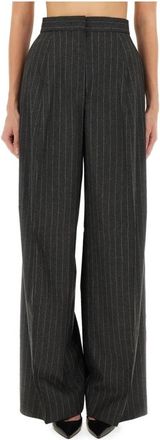 Sportmax Belgium Wijde Broek - Dames - Wijde Broeken - Zwart - S - Leer - Broeken