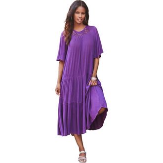 Roaman's Hand-Crinkled Crochet Neck Dress in Purple Orchid at Nordstrom, Size 22