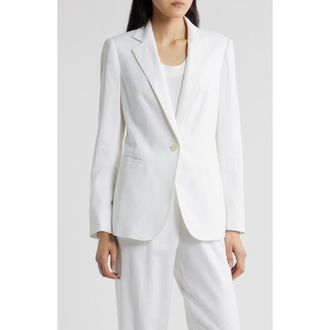 Anne Klein One-Button Linen Blend Blazer in Crisp White at Nordstrom, Size 14