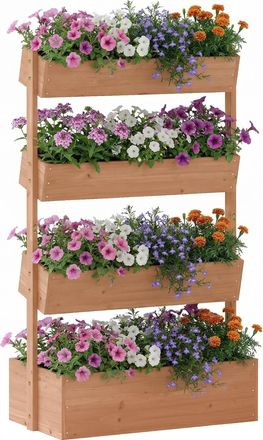 OUTSUNNY Jardinera De Madera De 4 Niveles, Con Orificios De Drenaje Y Tela No Tejida, Macetero Para Cultivos, Plantas, Flores, 85x45x140 Cm, Marr&oacute;n
