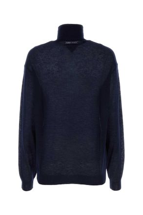 Prada Womens Navy Blue Cashmere See-Through Sweater Bleu Maglieria