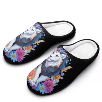 Generic Lion with Crosses Funny Mens Slippers Cotton Warm House Shoes Memory Foam Sandals Print Size 7-14