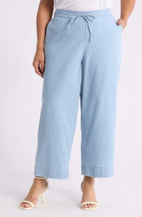 Jones New York Stripe Tie Waist Pants in Medium Wash /White at Nordstrom, Size X-Large