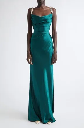 Balmain Embellished Strap Cowl Neck Silk Column Gown in Sqv Blue Multi at Nordstrom, Size 36