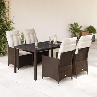 vidaXL Set Comedor De Jard&iacute;n 5 Piezas Y Cojines Rat&aacute;n Sint&eacute;tico Marr&oacute;n Vidaxl