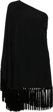 Taller Marmo Zwarte Asymmetrische One-Shoulder Jurk met Franjekant - Dames - Korte kleedjes - Zwart - 2XS - Kleedjes