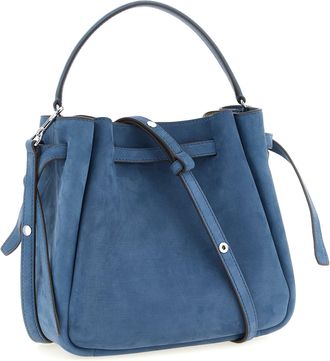 Tory Burch Womens Romy Bucket Bag Blue Lamb Leather