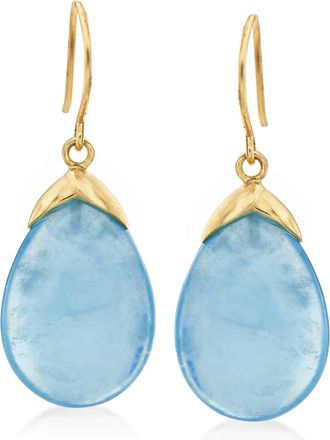 Ross-Simons Aquamarine Drop Earrings in 14kt Yellow Gold