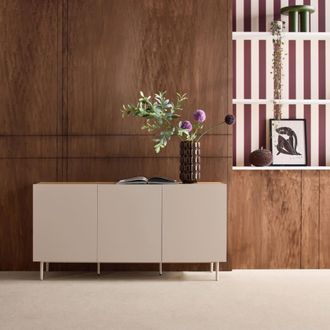 Sweeek Aparador de metal y efecto madera con 3 puertas, 150cm, beige