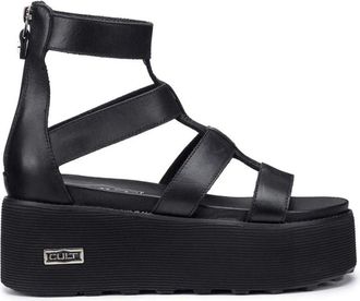 Cult Wedges, female, Black, Size: 10 US Black Leather Sandals with Zip Closure