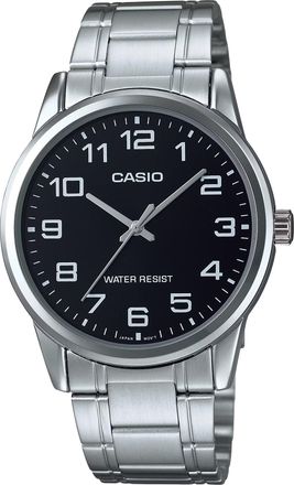 Casio Mens Silver Analog Watch with Black Dial - MTP-V001D-1B