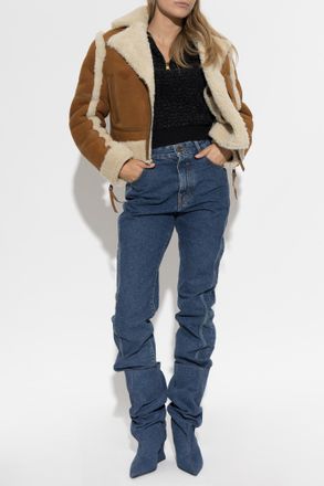 Balmain Shearling Coat, Womens, Brown