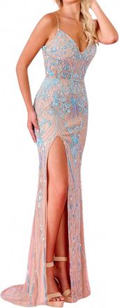 Rachel Allan Fitted Column Prom Dress In Light Blue Nude