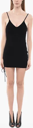 Off-white Ribbed Mini Dress With Tie-Up Detail Off-White