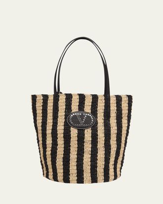Valentino Garavani Striped Raffia Bucket Bag