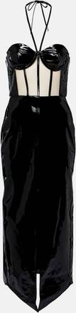 DAVID KOMA Corset patent leather midi dress