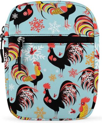 Generic Bright Pattern with Roosters Crossbody Bag Adjustable Satchel Cute Shoulder Bag Lightweight Sling Bags