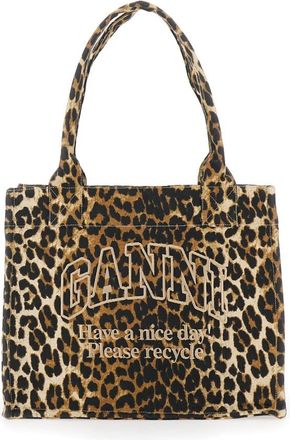 Ganni Tassen, Dames, Bruin, ONE Size, Katoen, Leopard Print Tote Bag