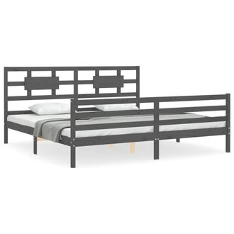 Berkfield Home Bed Frame with Headboard Grey 200x200 cm Solid Wood