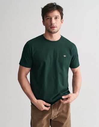 GANT Mens GANT Mens Regular Fit Short Sleeve Shield Logo T-Shirt - 374 Tartan Green - Size: 40