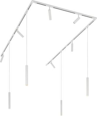 QAZQA Moderno Sistema De Iluminaci&oacute;n De Riel Moderno Con 6 Focos Y 4 Luces Colgantes Blancas Monof&aacute;sicas - Slimline Uzzy Keno Aluminio /met&aacute;lica Adecuado Pa