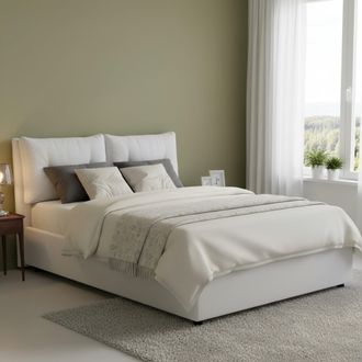 Dmora Dmora - Cama Matrimonial Dlucid, Cama Contenedor Con Revestimiento De Tela, 100% Made In Italy, Apertura Frontal, Con Colch&oacute;n Cm 160x200 Incluido, Bla