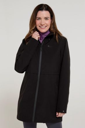 Mountain Warehouse Hilltop Womens Waterproof Jacket with Side Pockets Outdoors Rain Coat Black - Size 14 UK