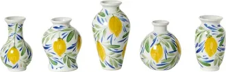 Two's Company Set Of 5 Hand-Painted Mini Lemon Vases
