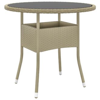 vidaXL Mesa De Jard&iacute;n Vidrio Templado Rat&aacute;n Sint&eacute;tico Beige &Oslash;80x75 Cm Vidaxl