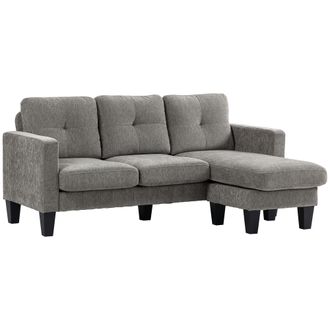 OEM Sof&aacute; Chaise Longue Reversible Con Estructura De Acero Tapizado En Chenilla 186x130x84cm Marr&oacute;n Topo