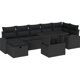 vidaXL Conjunto De Sof&aacute; De Jard&iacute;n Con Coj&iacute;n 8 Pcs Negro Polirat&aacute;n