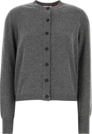 Ferragamo Donkergrijze Stretch Kasjmier Blend Cardigan - Dames - Cashmere truien - Grijs - S - Kasjmier - Truien & Vesten