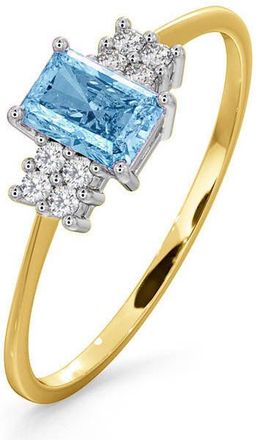 The Diamond Store Blue Topaz 6 x 4mm And Diamond Ring 9K Yellow Gold