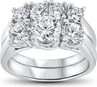 Pompeii3 3 ct Diamond Engagement Wedding Ring Set 3-Stone Matching Band 14k White Gold