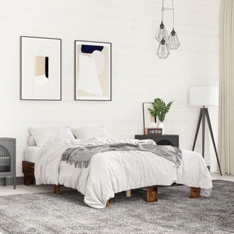 vidaXL Vidaxl - Estructura Cama Madera Ingenier&iacute;a Metal Roble Ahumado 140x190cm