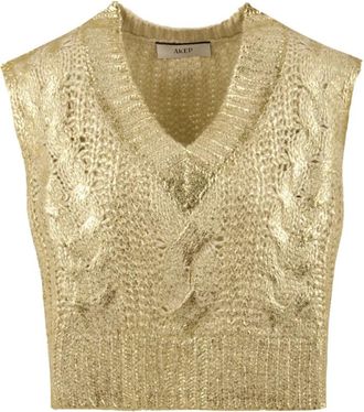 Akep Gouden jassen voor stijlvolle outfits - Dames - V-hals truien - Geel - S - Truien & Vesten