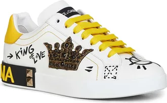 Dolce & Gabbana Mens White Leather Portofino Sneakers Calf Trainers