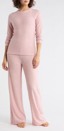 Yogalicious Long Sleeve Top & Wide Leg Pants Pajamas in Blush Silk at Nordstrom Rack, Size Xx-Large