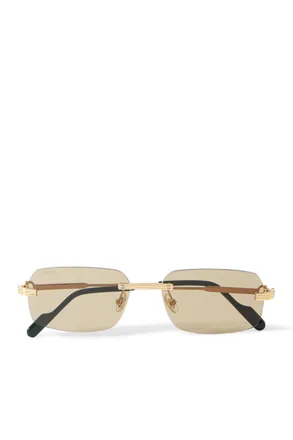 Cartier Rimless Rectangular-Frame Gold-Tone Sunglasses