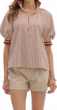 Entro Stripe Puff Sleeve Top In Multi